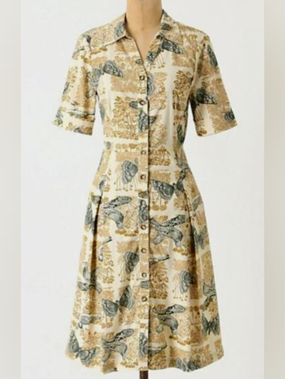 Girls From Savoy Alary Birds Butterflies Button Down Corduroy Shirt Dress Size 0
